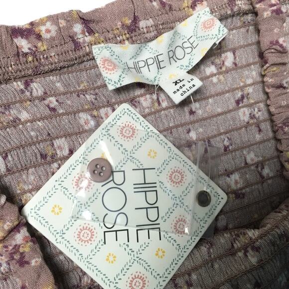 Hippie Rose Crop Top Mauve Pink Ditsy Floral Print Smocked Tank NEW Juniors XL - Picture 2 of 9